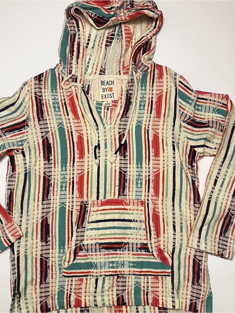 Beach By Exist Women’s Multicolor Striped Hoodie Baja Boho Aztec Hoodie
